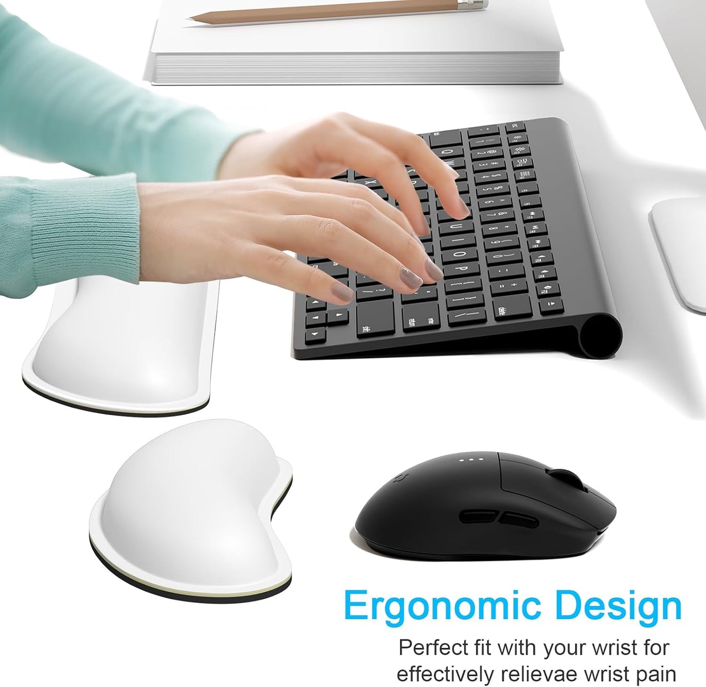 Dapesuom Mouse Wrist Rest, Ergonomic Memory Foam Mouse Wrist for Computer Desk Mats Support, PU Leather Hand Rest Pad Cushion for Gaming, Laptop, Men, Women, Pain Relief & Easy Typing, Black