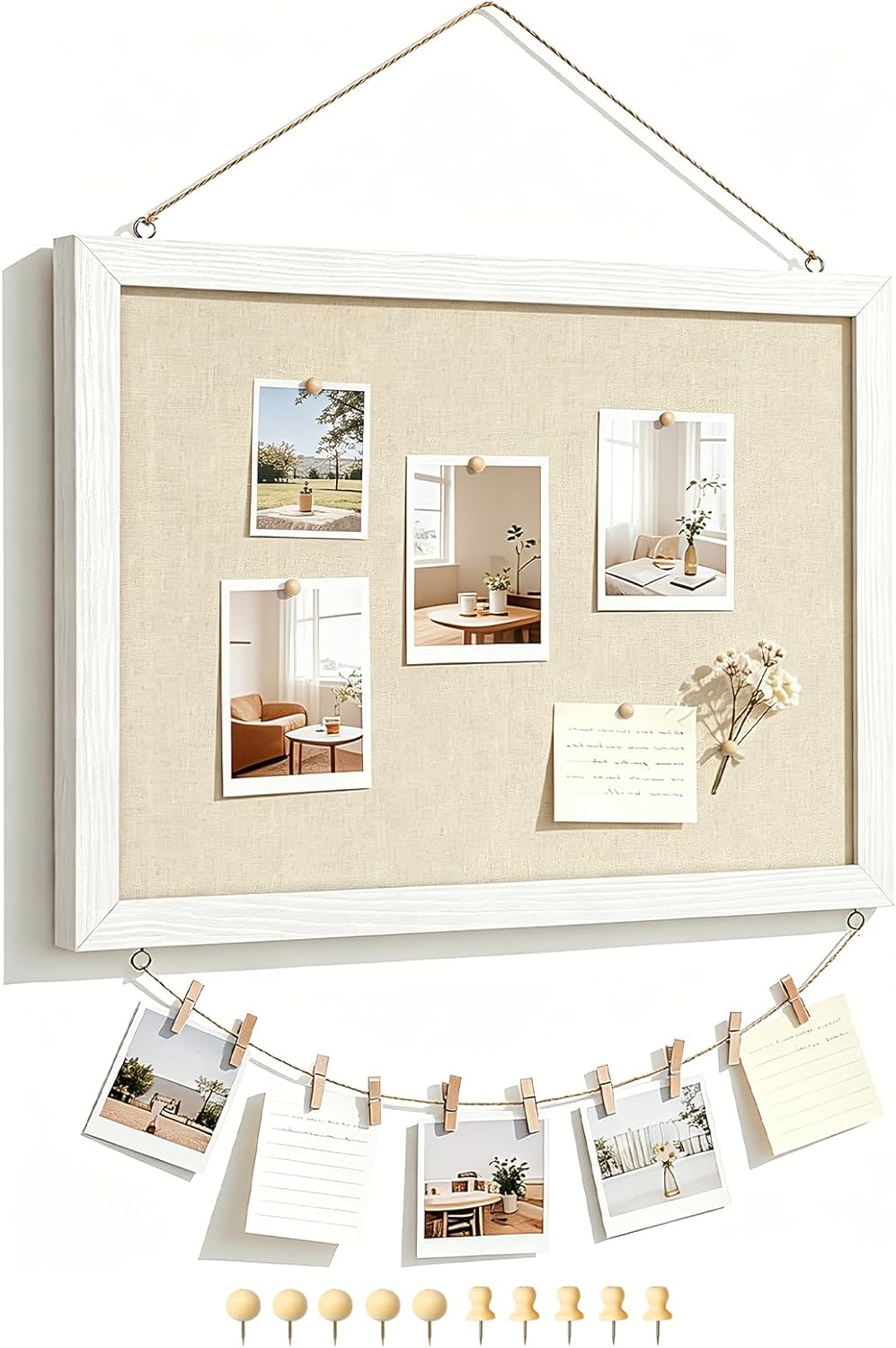DOLLAR BOSS Bulletin Boards with Linen 1-Pack 16''X 12'' Double-Sided Cork Board for Walls Wood Framed Bulletin Boards, Small Pin Board for Home Kitchen Office Decorative Hanging 10 Pushpins