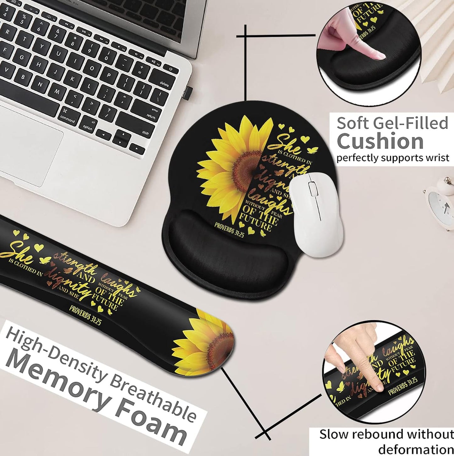 Mouse Pad with Wrist Support, Ergonomic Gel Mouse Pad Beautiful Flowers,Pink Hyacinths on Wood Panel，Non-Slip Durable, Memory Foam Keyboard Wrist Rest, Suitable for Office Typing Games