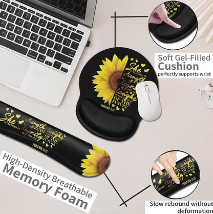 Mouse Pad with Wrist Support, Ergonomic Gel Mouse Pad Beautiful Flowers,Pink Hyacinths on Wood Panel，Non-Slip Durable, Memory Foam Keyboard Wrist Rest, Suitable for Office Typing Games