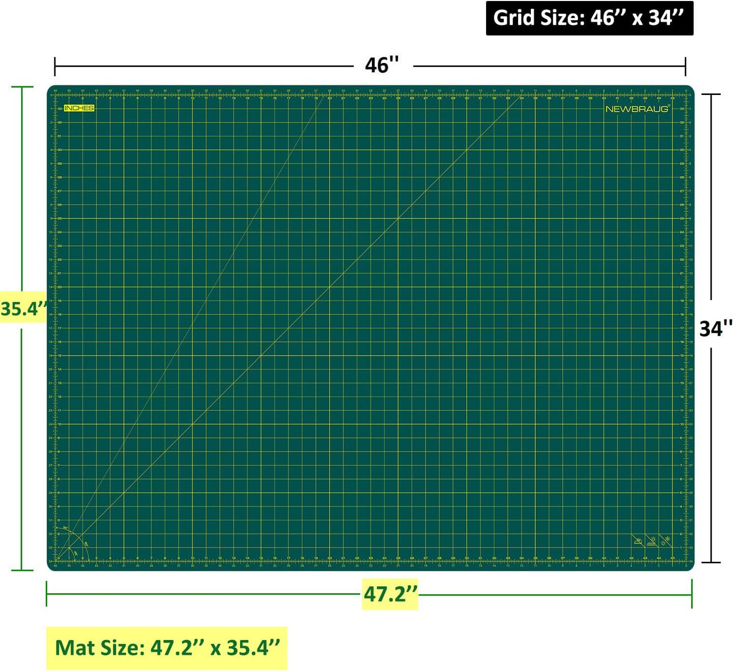 NEWBRAUG 18'' × 24'' Perfect Self Healing Cutting Mat, Non-Slip Gridded Rotary Cutting Board, Necessary for Quilting, Sewing, Craft, Fabric & Scrapbooking(Green/Black)…