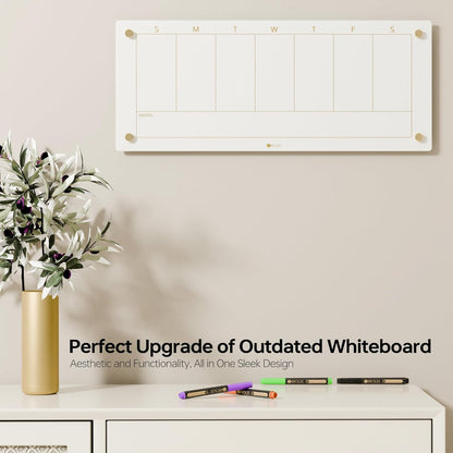Glass Golden Weekly Dry Erase Calendar & Menu Whiteboard for Wall, Meal Planning & Grocery Shopping List White Board for Kitchen, 15x11, 7 Days Planner for Home, 4 Wet Erase Markers Included, Yeoux*