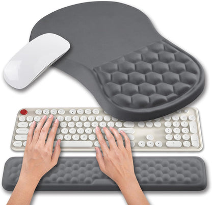 Hokafenle 2 in 1 Ergonomic Mouse Pad Wrist Support & Wrist Rest for Computer Keyboard Set, with Relieve Carpal Tunnel Pain Massage Bulge and Full Memory Gel Design (2In1 Set, Black)