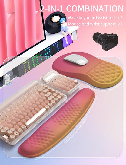 Hokafenle 2in1 Combination, Wave Keyboard Wrist Rest and Ergonomic Curvature Mouse Pad Wrist Support for Relieve Wrist Pain, Filled with Soft Cushion Memory Foam, Black