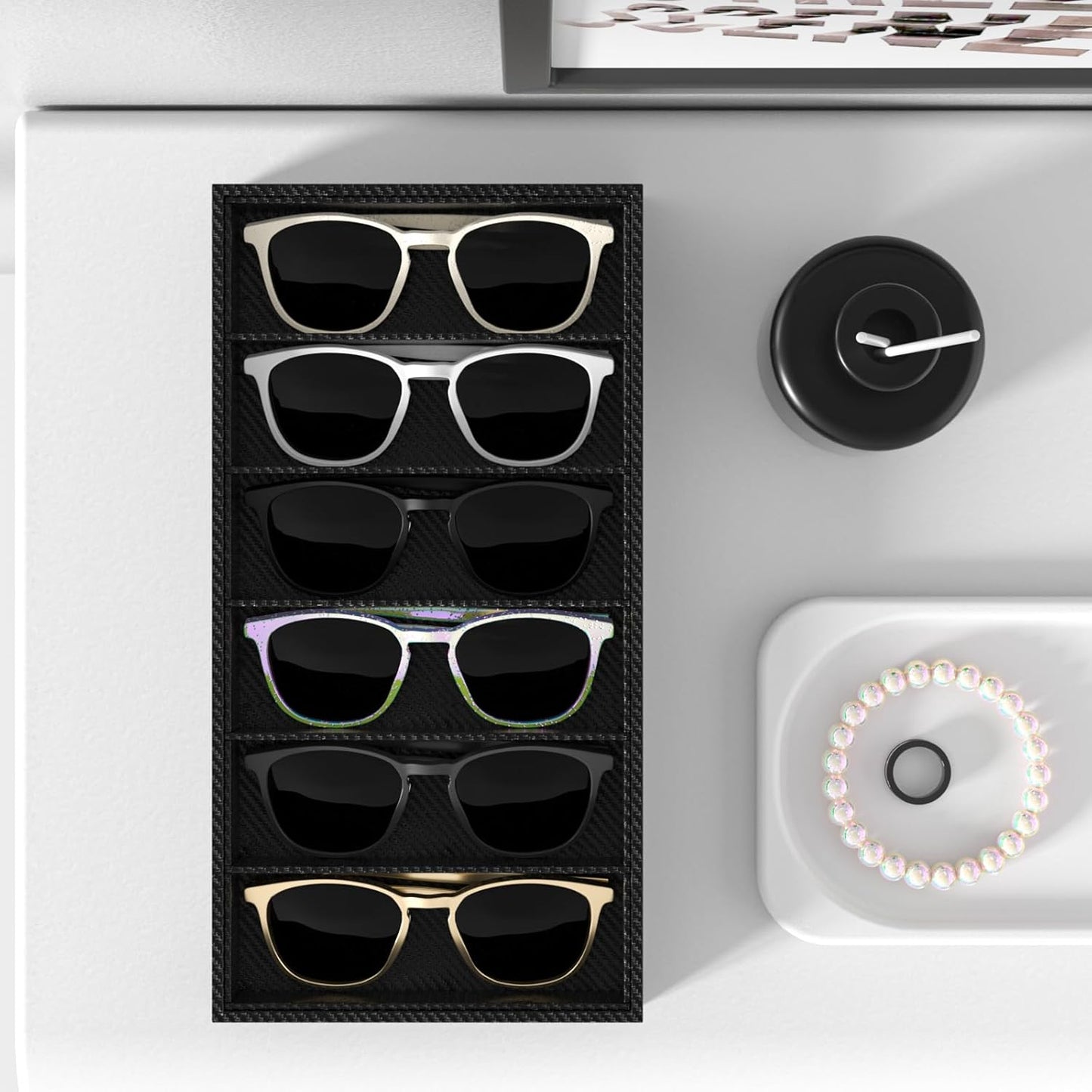 Sunglass Organizer Tray,Eyeglass Storage for Multiple Glasses,Jewelry and Sunglasses Drawer Organizer (Beige 2)