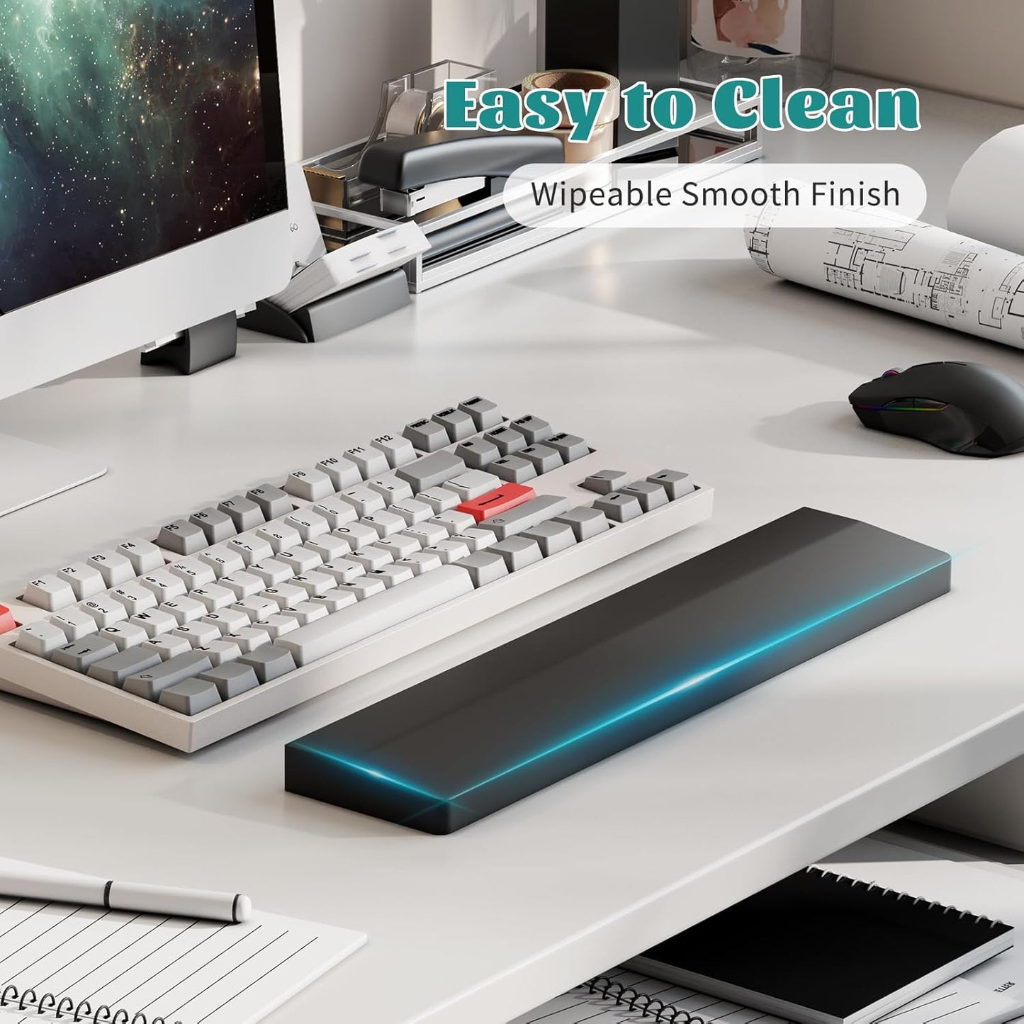 Wooden Wrist Rest, 11.8-inch Length and 22mm Thickness for Small Keyboard, Bamboo Wood Palm Rest, Ergonomic Design for Mechanical Gaming Keyboard