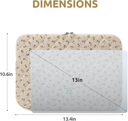 Puffy Laptop Sleeve 13 Inch Cute Quilted Laptop Protective Case Padded Floral Computer Sleeve for MacBook (A-Blue, 13 Inch)