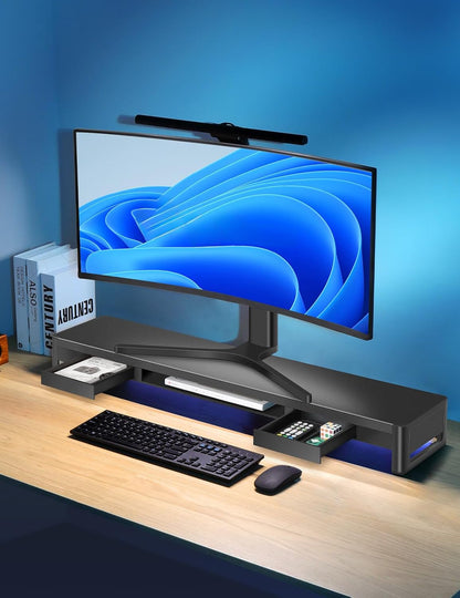 meatanty 3 In 1 Monitor Stand Riser with 2 Drawers,1 Wireless Charging Module and 4 USB Ports,Metal Computer Stand Support Transfer Data & Charging,Desk Organizer for PC,iMac (21 inches)