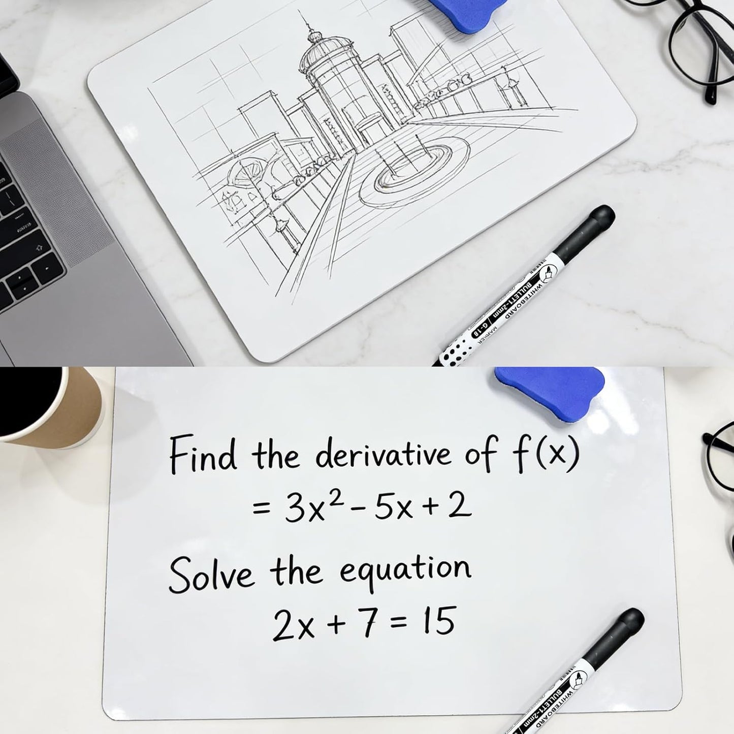 Double Sided Portable White Board 9''x12'' Small Dry Erase Board, Mini Whiteboard with 2 Markers and 2 Erasers, Dry Erase Whiteboard for Memos, Drawing, Notes, Menu, Message, Classroom and Home Use