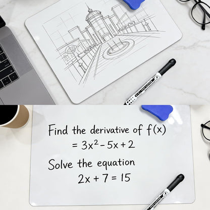 Double Sided Portable White Board 9''x12'' Small Dry Erase Board, Mini Whiteboard with 2 Markers and 2 Erasers, Dry Erase Whiteboard for Memos, Drawing, Notes, Menu, Message, Classroom and Home Use