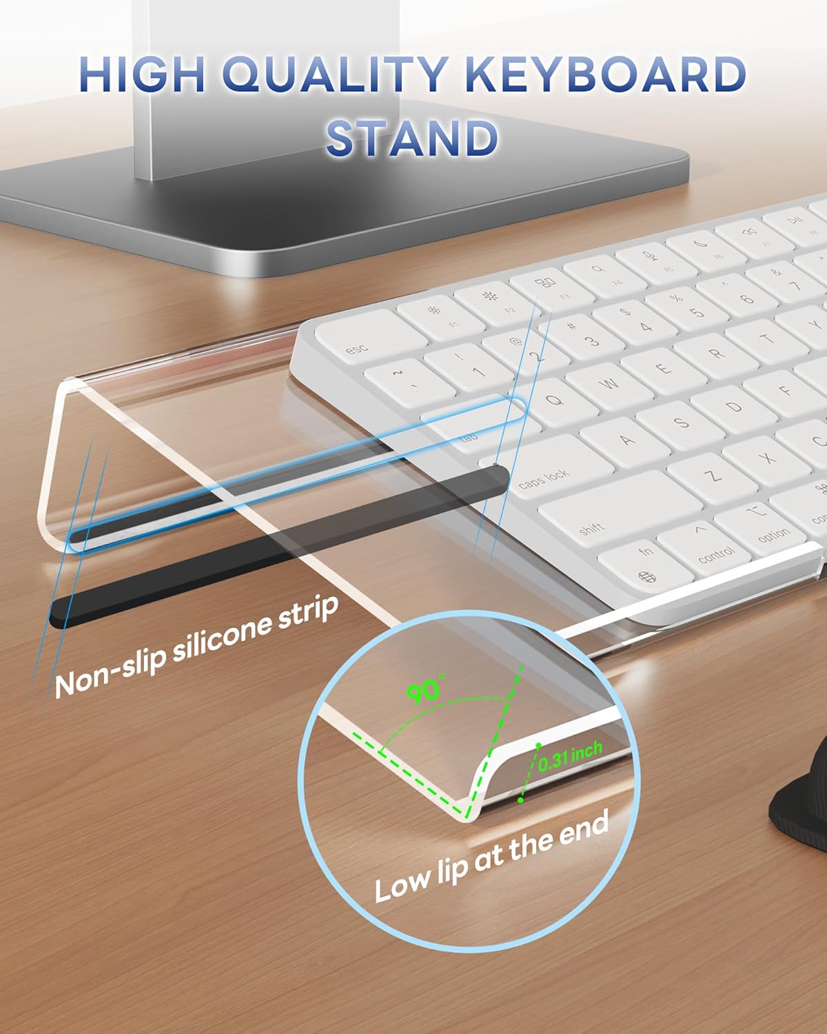 Laborio Computer Keyboard Stand for Desktop, Keyboard Riser Wrist Rest Holder for Easy Typing, Office Desk, Home, School Accessories(Coffee)