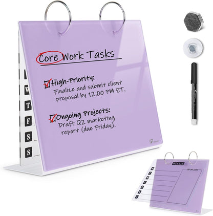 TOWON Small Glass Dry Erase Board, Desk White Board with Standing, Mini Whiteboard Easel Pad Set, Stenography Artifact for Office, Home and School Supplies, 8x6 Inches, Black