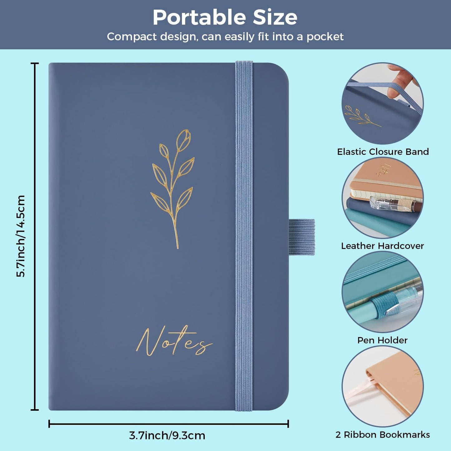 NIRMIRO 3 Pack Pocket Notebook Journals, Small Notepad Notebooks for Note Taking, A6 Mini Note pads with Pen Holder, 408 Lined Pages, 3.7" x 5.7", Black, Brown, Blue