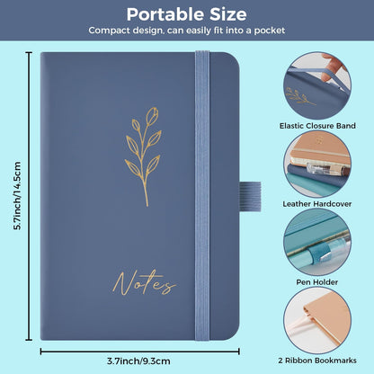 NIRMIRO 3 Pack Pocket Notebook Journals, Small Notepad Notebooks for Note Taking, A6 Mini Note pads with Pen Holder, 408 Lined Pages, 3.7" x 5.7", Black, Brown, Blue