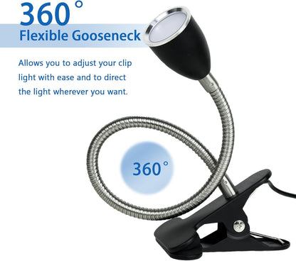 Desk lamp Eye-Caring Table Lamps, 360°Rotation Gooseneck Clip on Lamp Reading Light Portable Reading Book Light Clamp Study Desk Lamps for Bedroom and Office Home Lighting (Black)