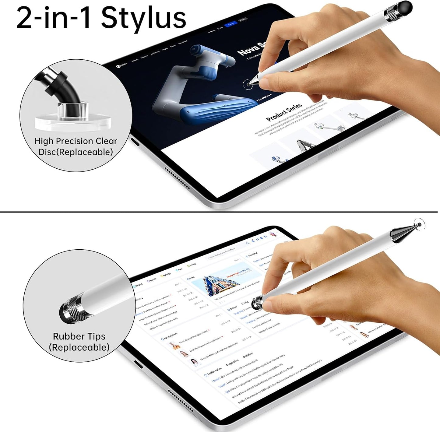 Bopomofo Stylus (5 Pcs), 2-in-1 Stylus Pen for Touch Screen, High Precision and Sensitivity, Suitable for iPhone/ipad/Android Tablets, Compatible with Touch Screens (Black/White/Blue/Rose Gold/Silver)
