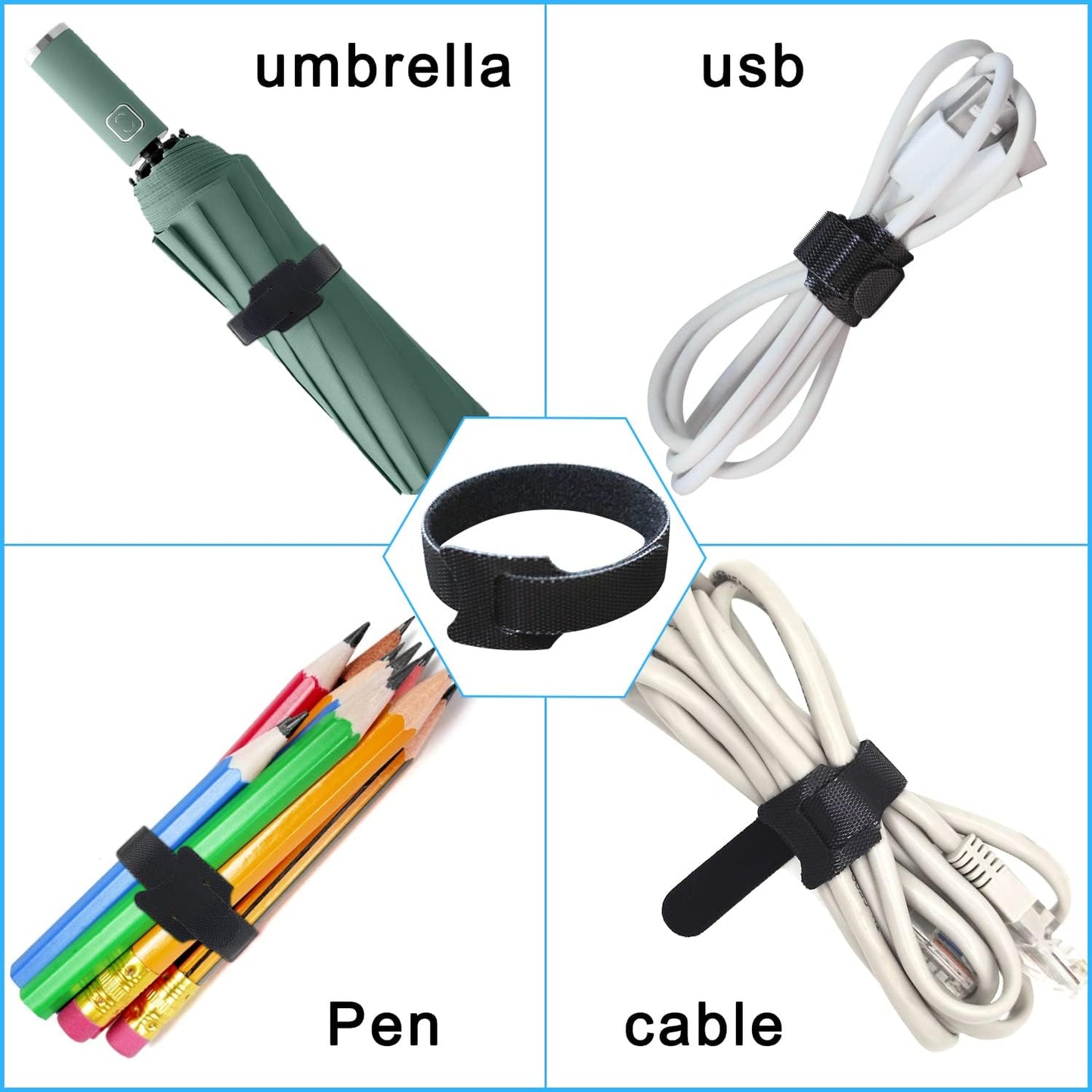 40pcs Reusable Cable Ties - 4 Sizes (6/8/10/12 Inch) - Hook and Loop Cinch Straps for Wire Management - Heavy Duty Cord Organizer & Wire Ties for Electronics, PC, Home & Office