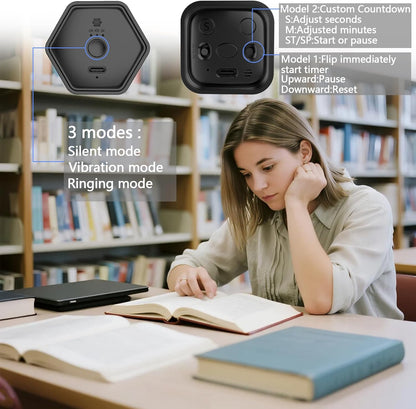 Rotating Cube Timer - 5/30/10/60min Presets, Gravity Sensor Pomodoro Stopwatch, 3 Sound Modes, ADHD Study Tool for Office/Kitchen/Classroom (F4 White)