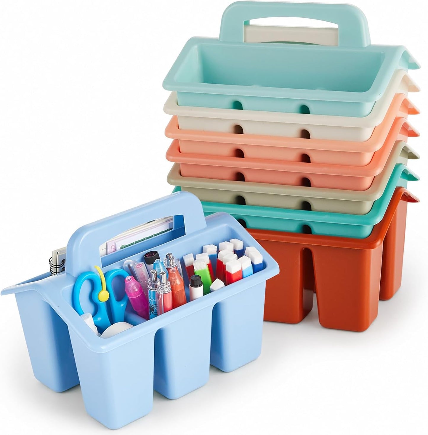 gisgfim 8 Pack Classroom Caddy Storage Basket with Handle 4 Compartment Storage Caddy Plastic Arts Crafts Caddies Protable Classroom Craft Caddies for Kids Schools Art Craft Supplies(Pastel)