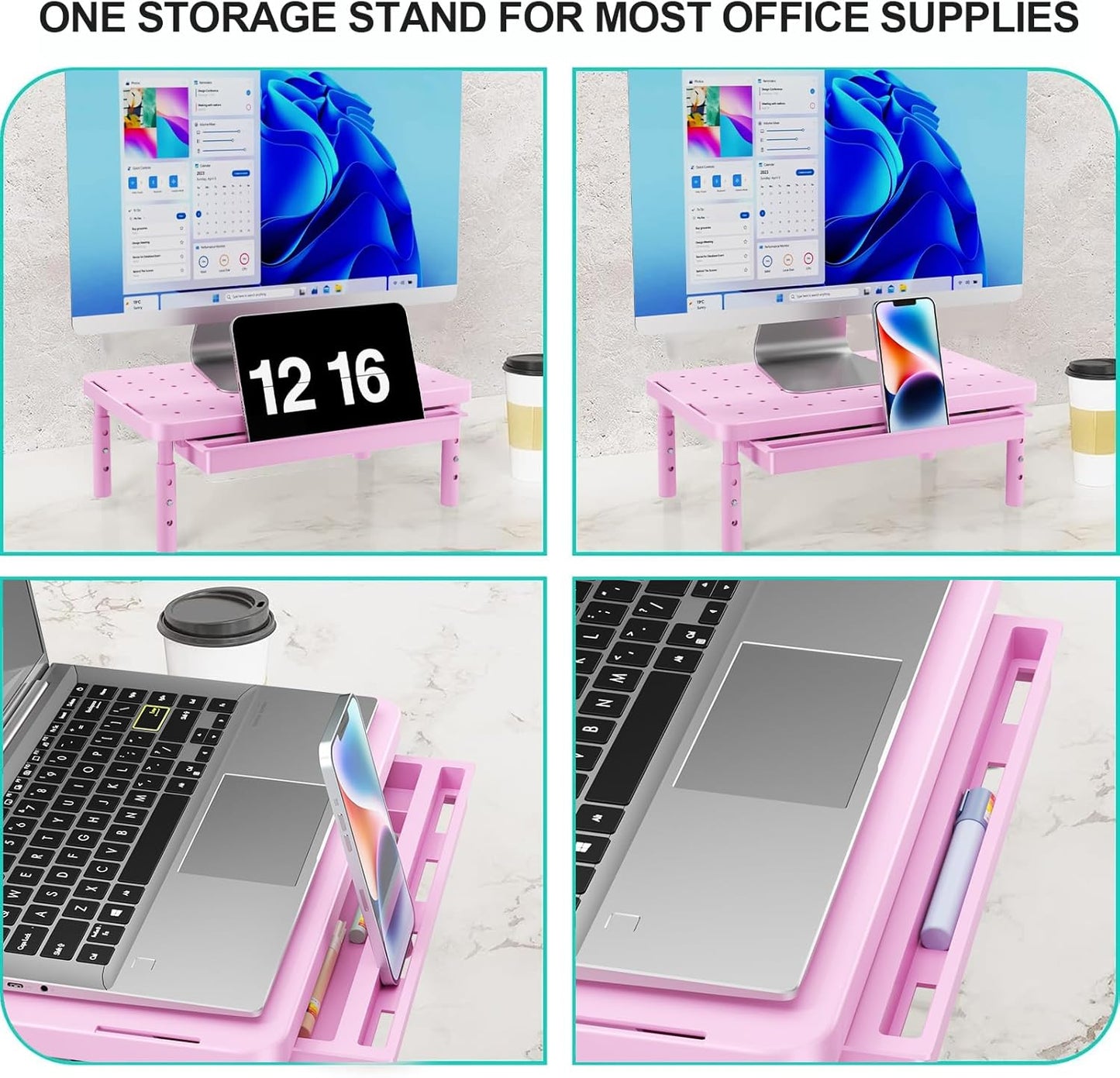 WALI Monitor Stand Riser with Drawer and 2 Pen Holders, Desk Organizers and Accessories for Computer, Printer, Laptop Stand for Home Office Supplies, (PTT004-B), 1 Pack, Black