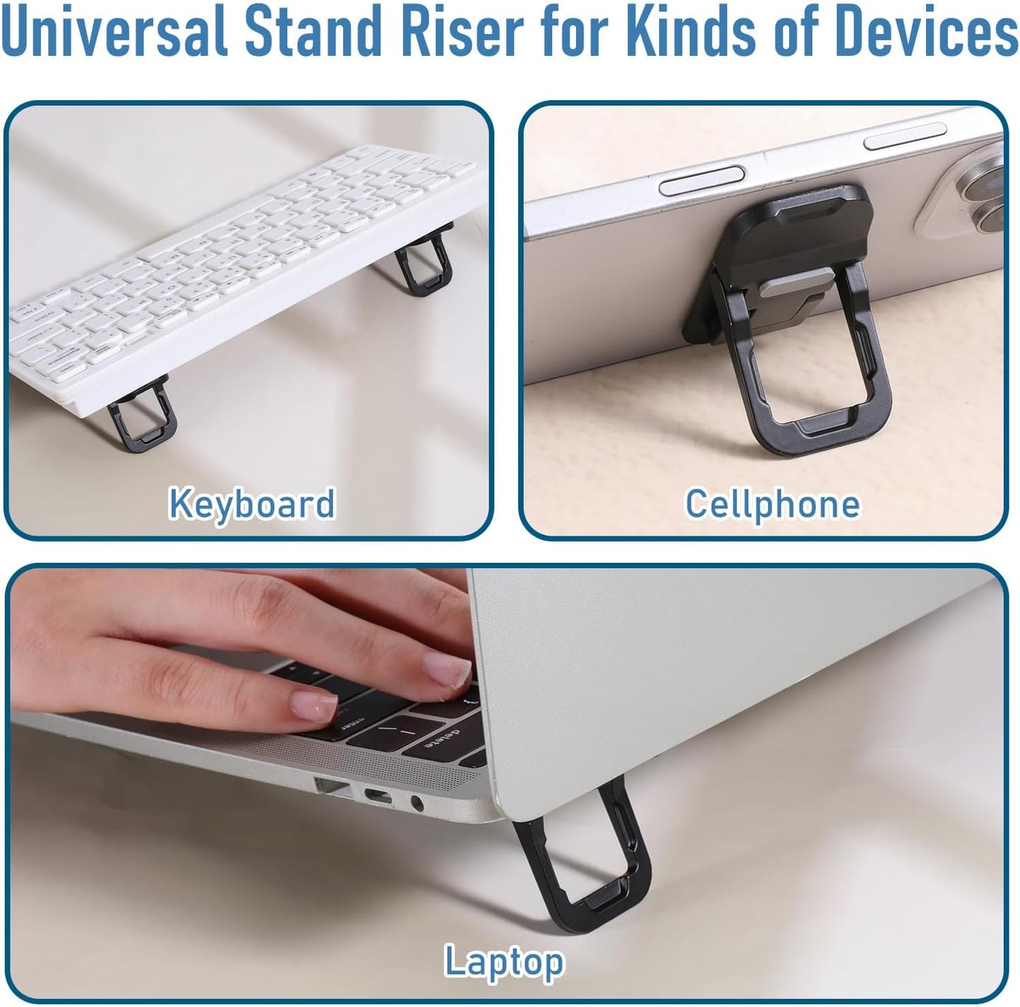 Bewudy 2 Pcs Portable Keyboard Stand, Dual Tilt Angle Adjustment, Foldable Laptop Riser, Self-Adhesive Feet for Most Keyboards (Black)