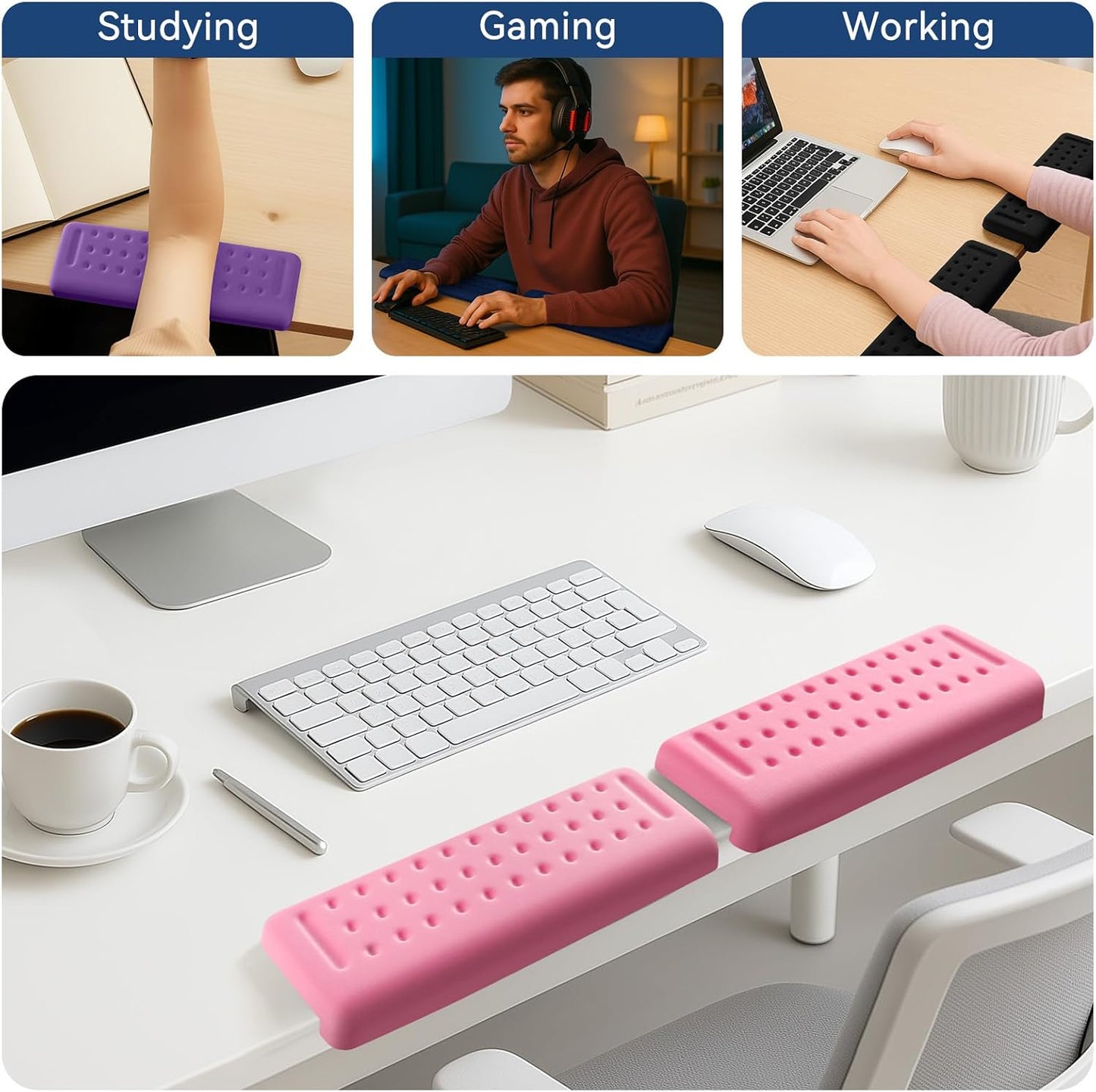 Sushret L-Shaped Desk Elbow Pad for Desk, 2-Pack Memory Foam Elbow Rest for Desk Edge Cushion, Non-Slip Ergonomic Arm Rest for Wrist, Palm & Forearm Support, Office Home, Separate Design, Black