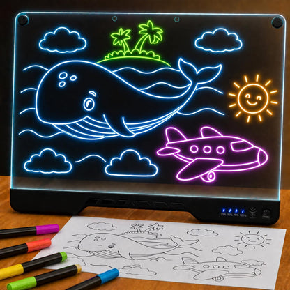 Upgraded 16” LED Drawing Board – Rechargeable, 7 Colors, 10 Light Modes, Adjustable Brightness – Acrylic Light Board for Tracing with Stand, Markers and Full Kit – Birthday Gift Set (Black)