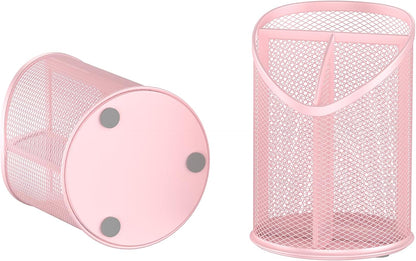 Delifox 2 Pack Pen Holder Mesh Round Pencil Holder Desktop Organizer 3 Compartments, Black