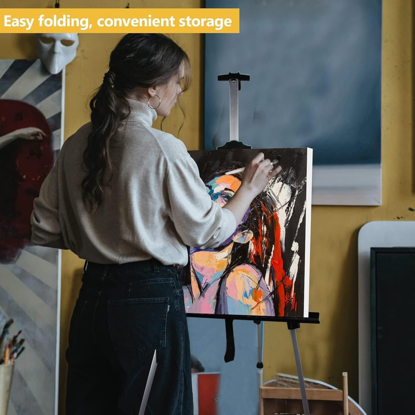 Art Easel Stand for Painting and Sign - RRFTOK 17 to 66 Inch Adjustable Aluminum Tripod Easels for Display, Portable Canvas and Poster Stand with Carry Bag for Beginners, Students and Classroom Use