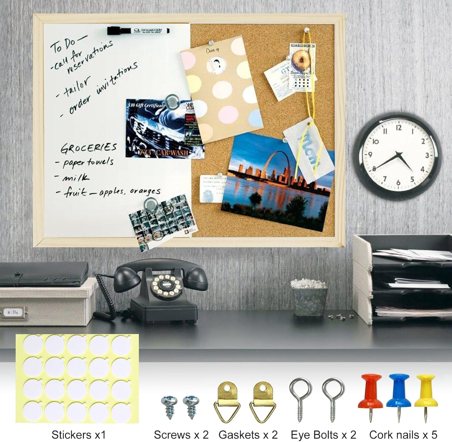 OWLKELA Cork Board 14.6"X 11", Notice Pin Board, Memo Board, Vision Board, Bulletin Board for Office, Classroom or Home, Mounting Hardware and Push Pins Included, Wooden Frame