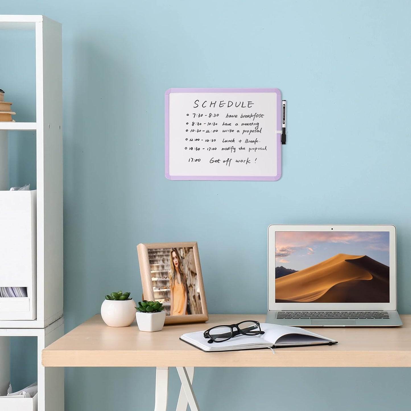 Mr. Pen- Dry Erase Board, 14” x 11” with a Black Dry Erase Marker, White Frame, Small Mini White Board for Students, Fridge, Wall, Locker, Includes Double Sided Tapes