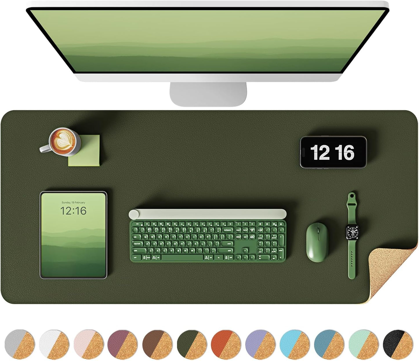 YSAGi Double-Sided Desk Pad, 31.5"x15.7"Leather Desk Mat, Eco Cork Desk Pad Protector,Large Mouse Pad,Waterproof Desk Blotter for Office/Home(Coffee)
