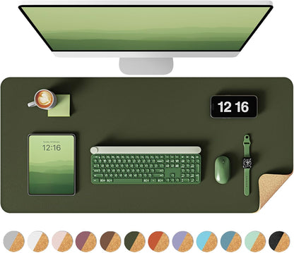 YSAGi Double-Sided Desk Pad, 31.5"x15.7"Leather Desk Mat, Eco Cork Desk Pad Protector,Large Mouse Pad,Waterproof Desk Blotter for Office/Home(Coffee)