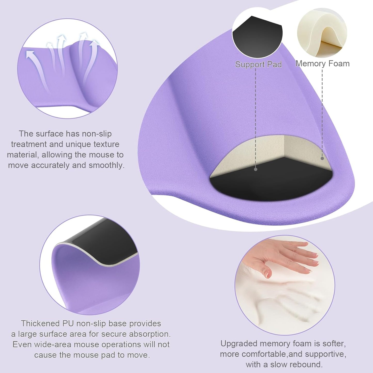 MOSISO Wrist Rest Support for Mouse Pad & Keyboard Set, Ergonomic Mousepad Non-Slip Base Home/Office Pain Relief & Easy Typing Cushion with Neoprene Cloth & Raised Memory Foam, Black