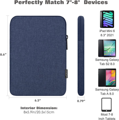 MoKo 7-8 Inch Tablet Sleeve Bag, Polyester Pouch Cover Case Fits iPad mini (A17 Pro) 8.3" 2024, iPad mini 6/5/4/3/2/1, Samsung Galaxy Tab S2 8.0, Tab A 8.0, ZenPad Z8s 7.9,Black