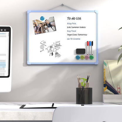 MaxGear Double-Sided Dry Erase Board for Wall, 16"x12" Hanging Whiteboard, Small Dry Erase White Board with 3 Markers and 4 Magnets, Portable Whiteboard for Planning, Drawing, Memo, to Do List