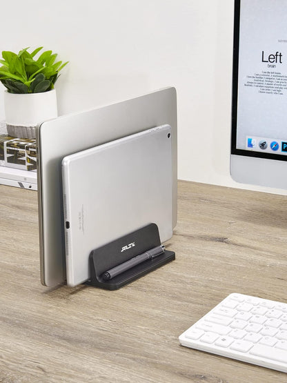 JARLINK Vertical Laptop Stand Holder, Aluminum Double Desktop Stand Holder with Adjustable Dock (Up to 17.3 inch), Compatible with MacBook, Surface, Chromebook, and Gaming Laptops, Silver