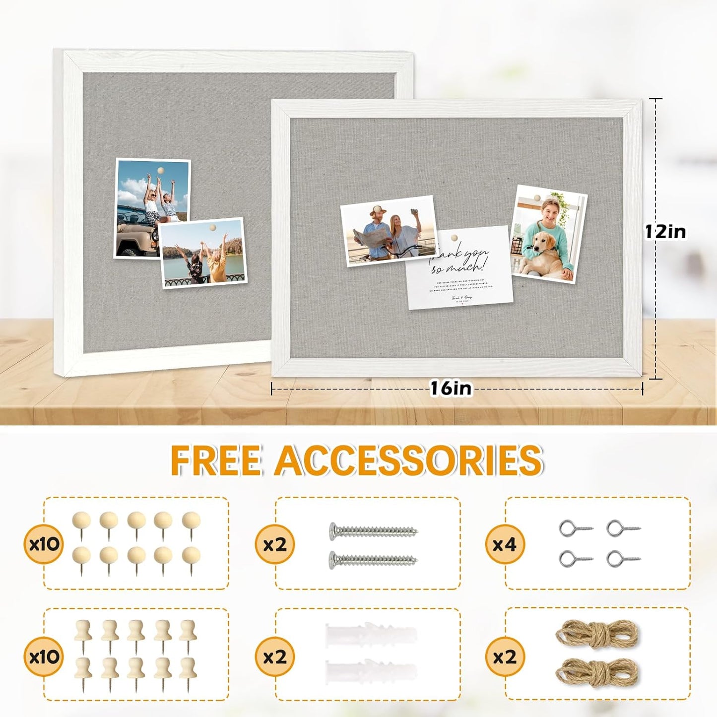 DOLLAR BOSS Bulletin Boards with Linen 1-Pack 16''X 12'' Double-Sided Cork Board for Walls Wood Framed Bulletin Boards, Small Pin Board for Home Kitchen Office Decorative Hanging 10 Pushpins