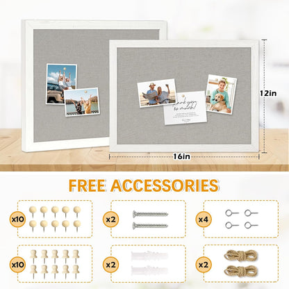 DOLLAR BOSS Bulletin Boards with Linen 1-Pack 16''X 12'' Double-Sided Cork Board for Walls Wood Framed Bulletin Boards, Small Pin Board for Home Kitchen Office Decorative Hanging 10 Pushpins