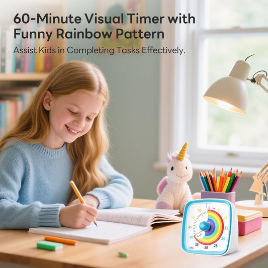 Yunbaoit Visual Timer with Night Light, 60-Minute Countdown Timer for Kids and Adults, Silent Classroom Timer, Time Management Tool for Home, School, or Work (Light Blue)