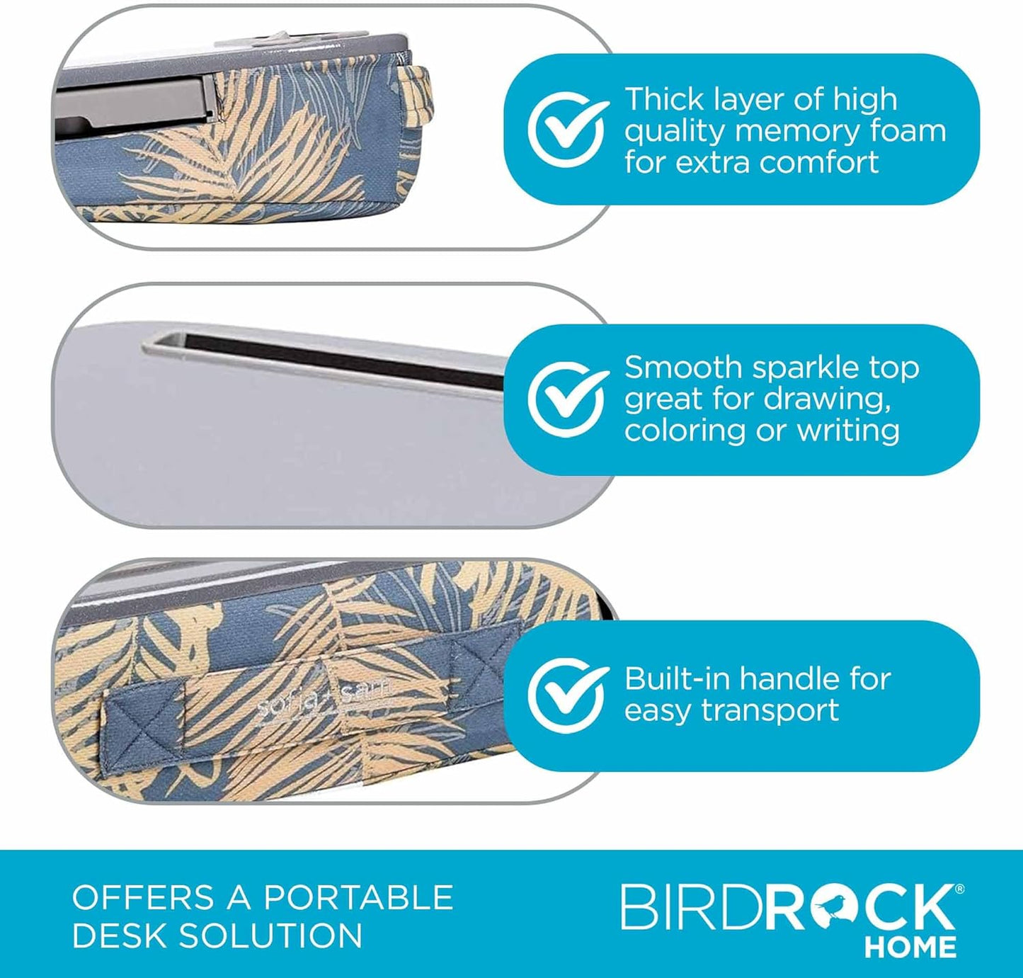 BIRDROCK HOME Deluxe Lap Desk with Memory Foam Cushion, USB Light & Dual Mouse Pads | Fits 15" Laptops, 9.6" Tablets, Phones | Portable Workstation for Teens & Adults | Tropical Grey Pattern