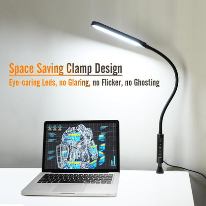 LED Desk Lamp with Clamp, Clamp Light, Tall Desk Lamp with Long Gooseneck, 11W, 850 LMS, 3 Color Modes, 10 Brightness Levels, Eye-Caring, Clip on Desk Light for Reading, Home, Office