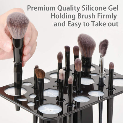 Luckyiren Acrylic Drying Rack for Brushes, Collapsible Stand with 28 Slots for Nail, Paint, and Makeup Brushes – Black, Unisex, Ideal for Artists and Enthusiasts