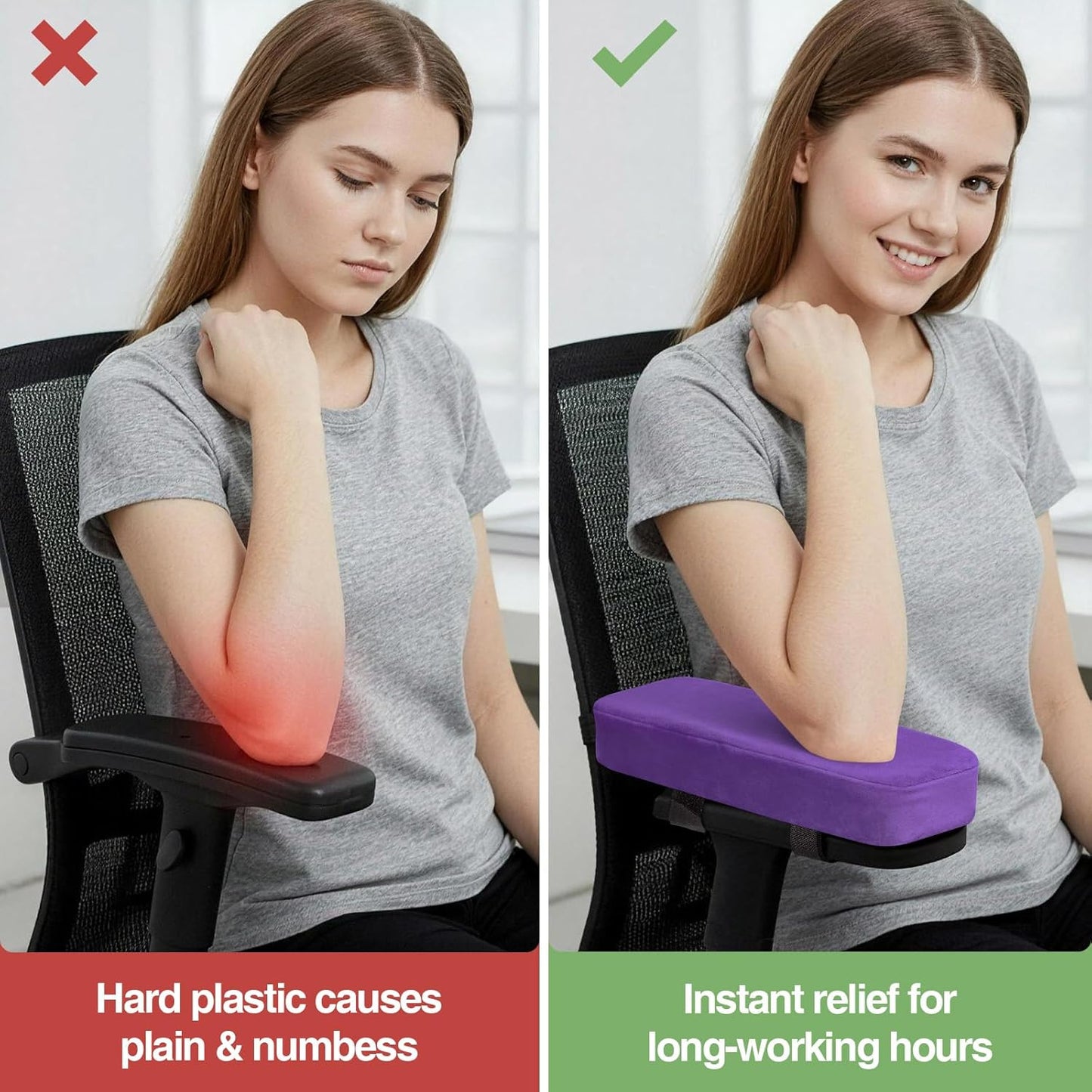 Smiry Ergonomic Office Chair Armrest Pads, Memory Foam Arm Rest Covers, Non-Slip Armrest Cushion with Adjustable Buckles and Straps, Elbow Relief for Desk, Gaming & Wheelchair (Black, Set of 2)