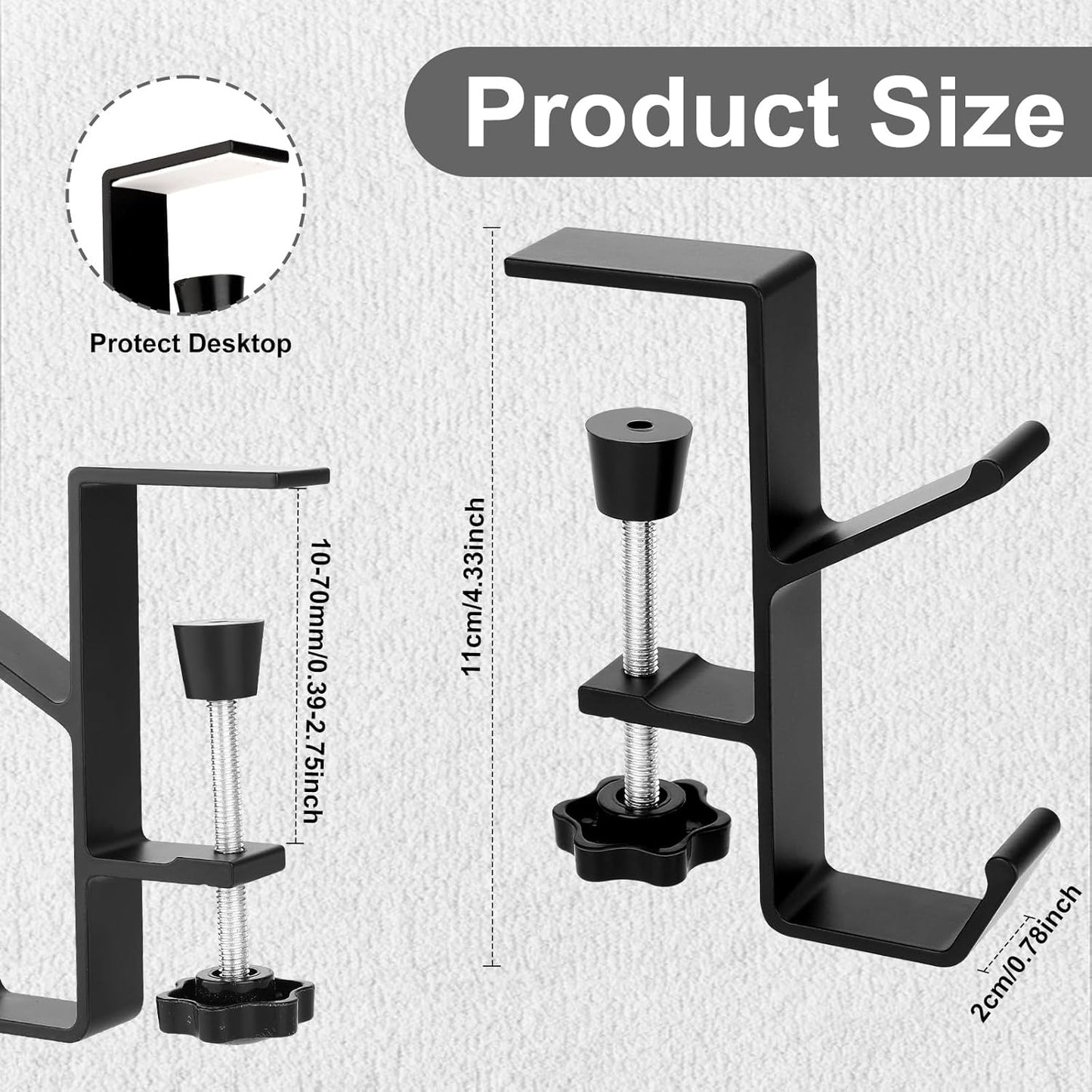 cobee Purse Hook for Table, Purse Hanger for Desk, Clamp-On Under Desk Backpack Hanger, Women's Bag Hook for Handbag and Purse Holder(Black Single Hook)