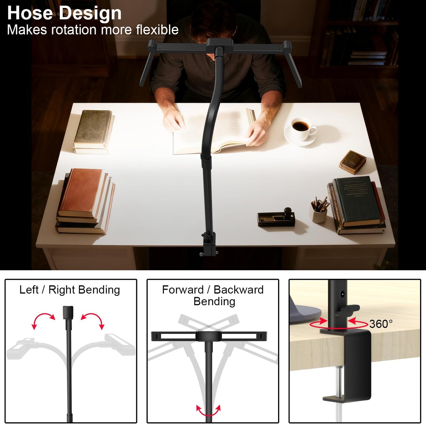 Omorepa 3 Light Bar Gooseneck Architect Desk Lamp with Clamp, 24W Bright Led Tall Overhead Desk Light for Home Office,Eye Care Reading Table Light for Desktop Working,Drafting,Reading