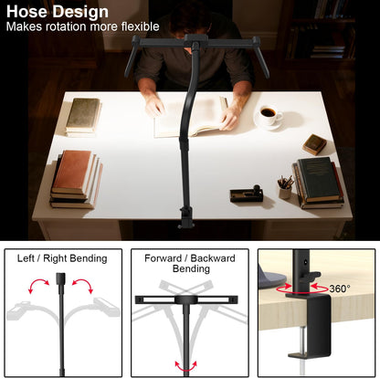 Omorepa 3 Light Bar Gooseneck Architect Desk Lamp with Clamp, 24W Bright Led Tall Overhead Desk Light for Home Office,Eye Care Reading Table Light for Desktop Working,Drafting,Reading