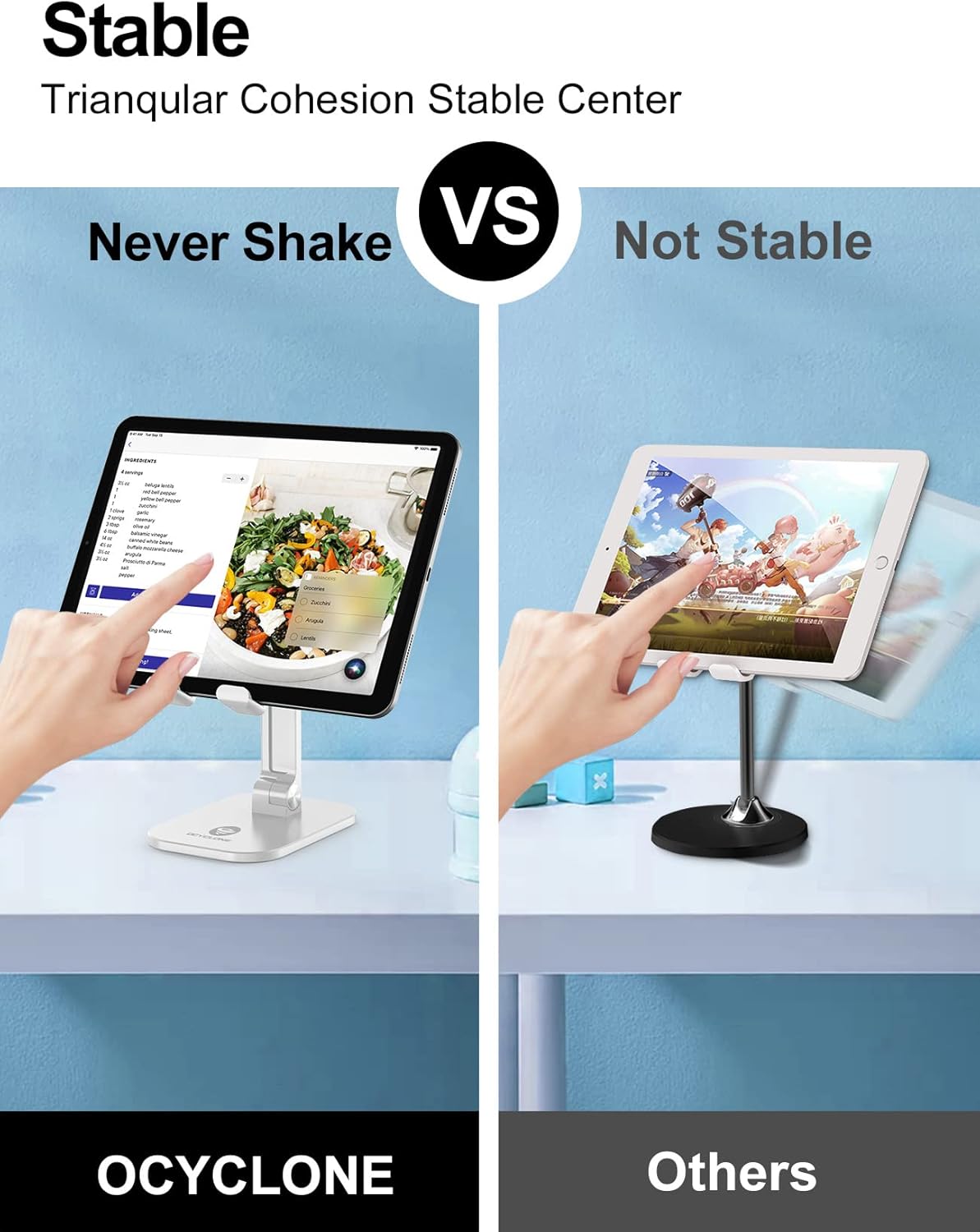 OCYCLONE Phone Stand, Cell Phone Stand Holder for Desk Office Accessories Adjustable Height and Angle Foldable iPhone Stand Compatible with 4"-13" All Phones iPad Tablet - Black