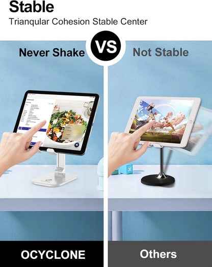 OCYCLONE Phone Stand, Cell Phone Stand Holder for Desk Office Accessories Adjustable Height and Angle Foldable iPhone Stand Compatible with 4"-13" All Phones iPad Tablet - Black