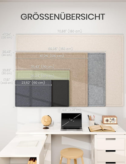 Fluxynara Bulletin Board, 23.6" x 17.5" Cork Board Alternative with 12 Safe Removable Adhesive Tabs, Foldable Felt Pin Board for Home Office, Classroom, Bedroom,Entryway for Walls—Sage
